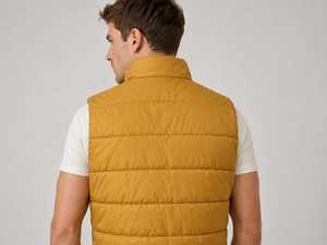 Gilet matelassé moutarde pour homme, col montant, coupe décontractée, coupe-vent, vêtement d'automne, couleur unie, coupe ajustée, vêtement d'extérieur - Product Image 3