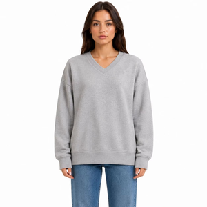 Sweat-shirt personnalisé à col en V avec strass colorés pour femme, gris, coupe oversize, vêtement scintillant, streetwear, haut personnalisé avec étiquette privée, OEM ODM - Product Image 2