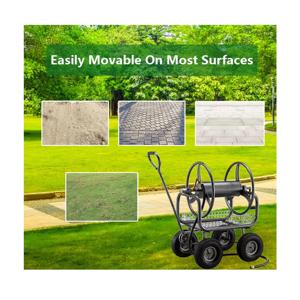 Chariot de rangement pour tuyau d'arrosage de jardin en acier inoxydable à 4 roues, robuste, anti-corrosion, avec housse imperméable réglable - Product Image 4