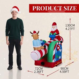 Decorazione Natalizia Gonfiabile Illuminata da 1,44 m, Divertente Babbo Natale e Renna su Dondolo Motorizzato, Grandi Decorazioni per Esterni - Product Image 5