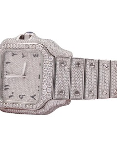 Reloj Cronógrafo de Lujo Sencillo Estilo Hip Hop con Incrustaciones de Diamantes, Movimiento de Cuarzo, Moissanita VVS, Oro Blanco, Esfera Árabe, Correa de Goma Personalizada - Product Image 2
