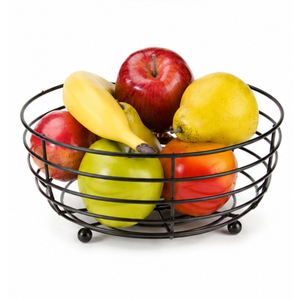 Gold Wire Fruit <b>Basket</b> with Wooden Rim Decorative Metal Food <b>Storage</b> Bowl for Kitchen Countertop Table Centerpiece Bowl - Product Image 4