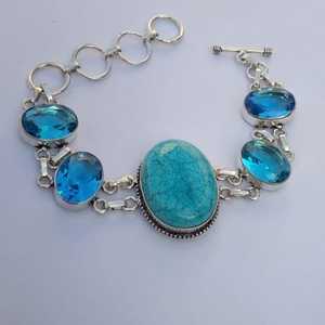Turquoise Blue Topaz Bracelet 925 Sterling Silver Handmade Gemstone Jewelry Adjustable Women <b>Men</b> Gift - Product Image 4