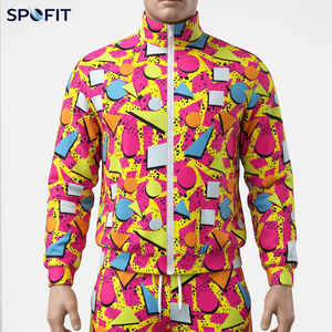 SPOFIT Geometric Print Tracksuit Full <b>Zip</b> Jacket And Pants Set Unisex Streetwear Spring Casual Wear Quick Dry Polyester Material - Product Image 3