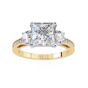 Anillos de Compromiso Clásicos de Moda con Tres Piedras, Oro Sólido de 14K, Diamante Cultivado en Laboratorio IGI de Corte Princesa de 2.5 CT, Anillos de Regalo - Product Image 1