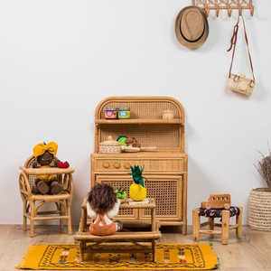 Estufa de juguete de estilo rural, juego de cocina, juguetes clásicos, estufas de ratán natural para niños, juego de rol - Product Image 2