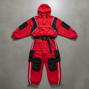 Custom Clothing Manufacturing Loose Windbreaker Tracksuit 2 Piece Set Embroidered Oversized Color Block Nylon Tracksuit for Men - Product Image 2