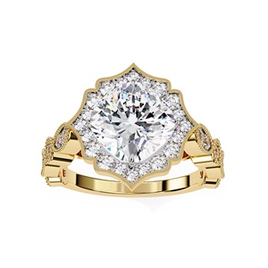 Bague de fiançailles de luxe en or massif 14 carats avec diamant de laboratoire rond de 2 carats et pierres latérales rondes, bijoux raffinés - Product Image 3