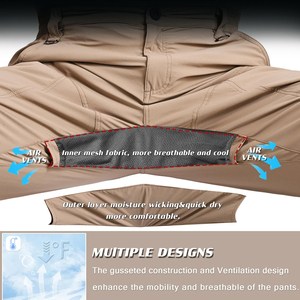 Pantalones de senderismo resistentes al agua con tela resistente y múltiples bolsillos utilitarios, cintura elástica para montañismo y camping al aire libre. - Product Image 4