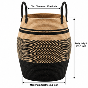 Panier à linge moderne personnalisable en corde de jute 100 % écologique avec poignées, design tressé noir naturel pour rangement domestique, vente en gros - Product Image 2