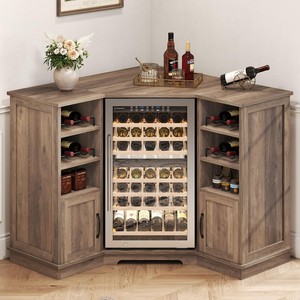 Range-bouteilles d'angle en L en bois de noyer avec réfrigérateur intégré - Vente en gros - Product Image 3