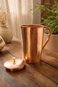 Copper Pitcher With Hammered Texture And Handle <b>Large</b> Capacity Home Drinkware - Product Image 4