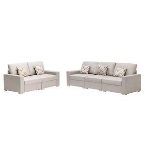 Set Divano e Poltrona Nolan 95.5 in Tessuto Lino Beige per Soggiorno con Gambe e Cuscini Intercambiabili - Product Image 2