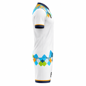 Conjunto de Camiseta de Fútbol Personalizada Blanca para Hombre, Manga Corta, Cuello en V, Estampado Geométrico, Uniforme de Poliéster que Absorbe la Humedad para Adultos - Product Image 3