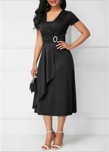 Nouvelle Robe de Soirée Formelle Mi-Longue pour Femme, Col en V Sexy, Taille Haute, Couleur Unie, Style Bohème à Ourlet Évasé - Product Image 2