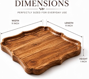 Unicorn Handicrafts Natural Wood Serving <b>Tray</b> <b>with</b> <b>Handles</b> for Coffee <b>Tea</b> Breakfast Snacks Food Dining Home Restaurant - Product Image 2