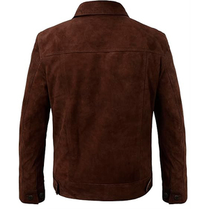 Brown <b>Suede</b> <b>Leather</b> <b>Jacket</b> Casual Turn-down Collar Single Breasted Regular Fit Autumn Outerwear - Product Image 3