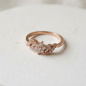 Rose Gold Natural Diamond Halo <b>Bridal</b> Band Ring Trendy Gold Plated Wedding Engagement Gift Jewelry - Product Image 1