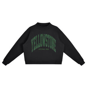 Trendy New Yellowstone National Park Crewneck Sweatshirt Women's <b>Cropped</b> <b>Long</b> <b>Sleeve</b> <b>Black</b> Cotton Knitted Casual Autumn Top - Product Image 1
