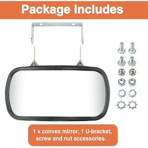 Specchietto retrovisore convesso 8x4 pollici con staffa a U universale in acciaio inossidabile rettangolare per trattori, camion, carrelli elevatori, barche - Confezione da - Product Image 3
