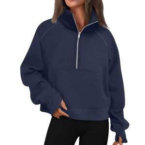 Womens Dark Brown Half Zip Sweatshirt Premium Heavyweight Fleece Pullover Oversized <b>Mock</b> <b>Neck</b> Athletic <b>Top</b> - Product Image 2