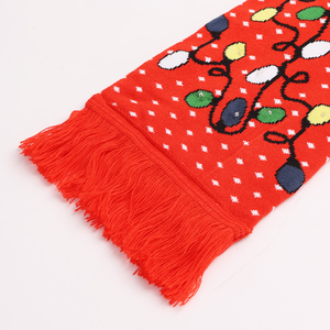 Custom Logo Christmas Knitted Warm Scarf Custom Colorful Lantern Patterns Ladies Scarf Christmas Gifts Knit Scarf With Fringes - Product Image 5