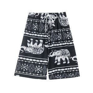 Bohemian Printed Harem Pants With Elephant <b>Pattern</b> Drawstring Closure Loose Fit Mid Waist Cotton <b>Knitted</b> Women's Shorts - Product Image 2