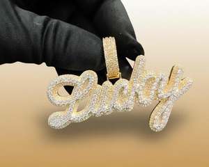 Pendentif en argent 925 avec initiales en lettres cursive, serti de diamants Moissanite VVS, bicolore, bijoux hip-hop, breloques personnalisées pour cadeaux - Product Image 4