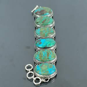 กำไลข้อมือเงินแท้ 925 ประดับคริสโซคอลล่า ทำมือ ปรับขนาดได้ สไตล์วินเทจ ของขวัญเครื่องประดับธรรมชาติสำหรับผู้หญิง - Product Image 6