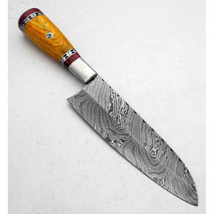 Couteau de chef moderne personnalisé fait main Burraq, lame en acier Damas de 7 pouces, épaisseur 3,0 mm, manche en bois, étui en cuir - Product Image 3