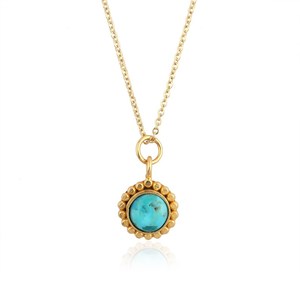 Ethnic Blue Copper Turquoise Cross Pendant Necklace 925 Silver Alloy Bezel Set Unisex - Product Image 6