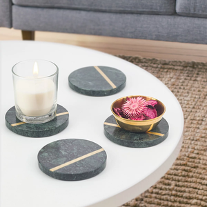 New Design Luxury Eco-Friendly Marble Round Wholesale <b>Coaster</b> <b>Set</b> with Brass FAIZA CRAFT Brand Model FC-4407 3mm Thickness - Product Image 6