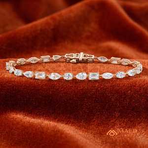 Rose Gold Plated Multi Shape Moissanite Tennis Bracelet Pear Emerald <b>Cushion</b> Cut Women Jewelry Stylish Gift - Product Image 1
