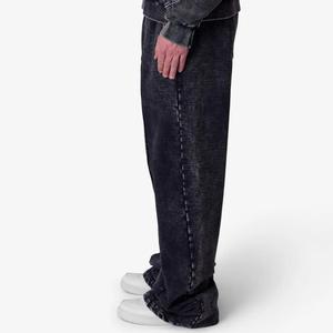 Pantalon de survêtement homme personnalisé avec logo, effet vieilli, double taille, délavé à l'acide, évasé, délavé soleil, coupe ample 2025 - Product Image 4