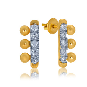 14K Yellow Gold Diamond Bar Stud Earrings Round Brilliant Cut Lab Grown Diamonds Minimalist Modern Daily Wear Jewelry for Women - Product Image 1