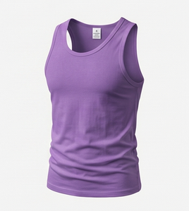 Men's <b>Purple</b> Sleeveless <b>Tank</b> <b>Top</b> O-Neck Solid Color Knitted Casual Wear - Product Image 3