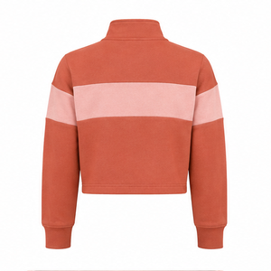 Customize Terracotta <b>Womens</b> Easy Fit <b>Half</b> <b>Zip</b> Cropped <b>Sweatshirt</b> Casual Layer Brushed Fleece - Product Image 3