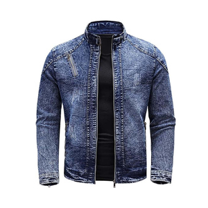 Men's Vintage Casual Denim Jeans Jackets Winter Windproof Stand Collar Front Logo with <b>Covered</b> <b>Button</b> Closure Washed Light - Product Image 6