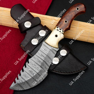Couteau de chasse et de camping robuste en acier Damas, pointe tombante, manche en bois de rose, fourreau inclus, OEM/ODM, faibles MOQ - Product Image 5