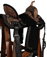 Selle Western en Cuir Véritable Ornée de Clous et de Pierres Précieuses, Durable, pour le Pleasure Ride et le Trail, Style Cowboy du Far West
