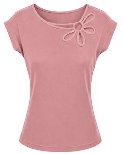 Customized Dusty Pink Women Casual T Shirt Floral Ring Neck Short Sleeve Summer Fashion Soft Stretch Ladies Tee Blouse <b>Top</b> Wear - Product Image 1
