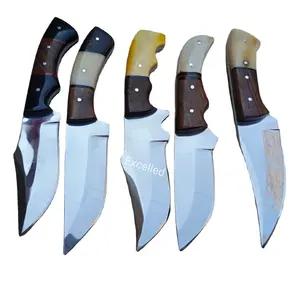 סכין להב קבוע בעבודת יד 440C נירוסטה ציד סכין קמפינג עם עצם צבועה וידית עץ