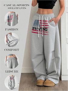Women's USA Graphic Wide <b>Leg</b> Jogger Sweatpants Baggy Y2k Elastic Waist <b>Straight</b> <b>Leg</b> Loose <b>Track</b> Barrel <b>Pants</b> - Product Image 4
