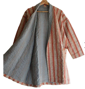 Women's Reversible <b>Kantha</b> Cotton Quilted <b>Jacket</b> Vintage Printed Knitted Cardigan Winter Wear - Product Image 3