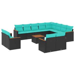 Set di divani da giardino in polyrattan nero da 13 pezzi con cuscini per divani da giardino - Product Image 2