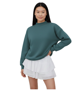 Sudadera Oversize Azul Marino para Mujer con Cuello Alto Simulado, de Forro Polar Premium Grueso, Estilo Casual para Uso Diario - Product Image 4