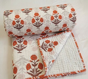 Colcha Kantha de Algodón con Estampado Floral Tradicional Hecha a Mano, Reversible, para Todas las Estaciones, Lavable, Estilo Vintage, 60x90 Pulgadas - Product Image 6