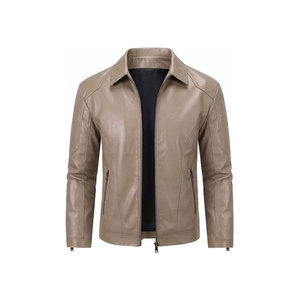 Red PU Leather Hooded <b>Jacket</b> Moto Style Zipper Closure Men's <b>Slim</b> <b>Fit</b> Autumn <b>Jacket</b> - Product Image 2