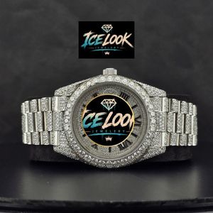 นาฬิกา Ice Look Tourbillon Moon Phase Date ระบบจักรกล หน้าปัดคริสตัลแซฟไฟร์ สายสแตนเลสสตีล ประดับเพชร หรูหรา แฟชั่น สำหรับใส่เป็นเครื่องประดับ - Product Image 5