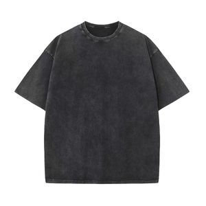 Camiseta de hombre personalizada vintage color carbón, de algodón grueso con lavado efecto nieve, lisa para venta al por mayor, oversize con hombro caído, estilo streetwear retro - Product Image 1